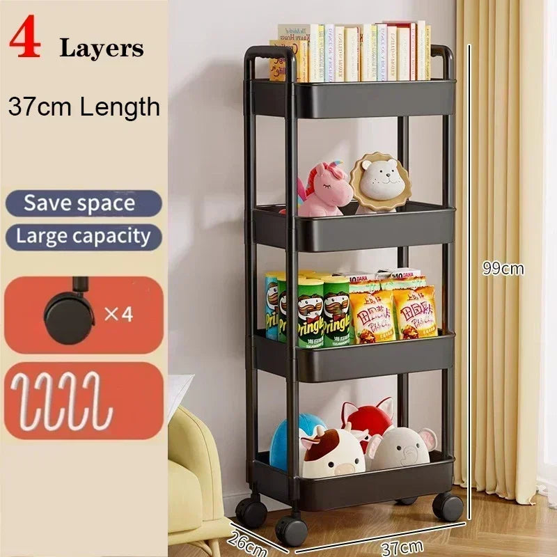 Mobile Bookshelf Trolley Organizer with Wheels