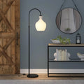 Blackened Bronze Arc Floor Lamp Glass Shade