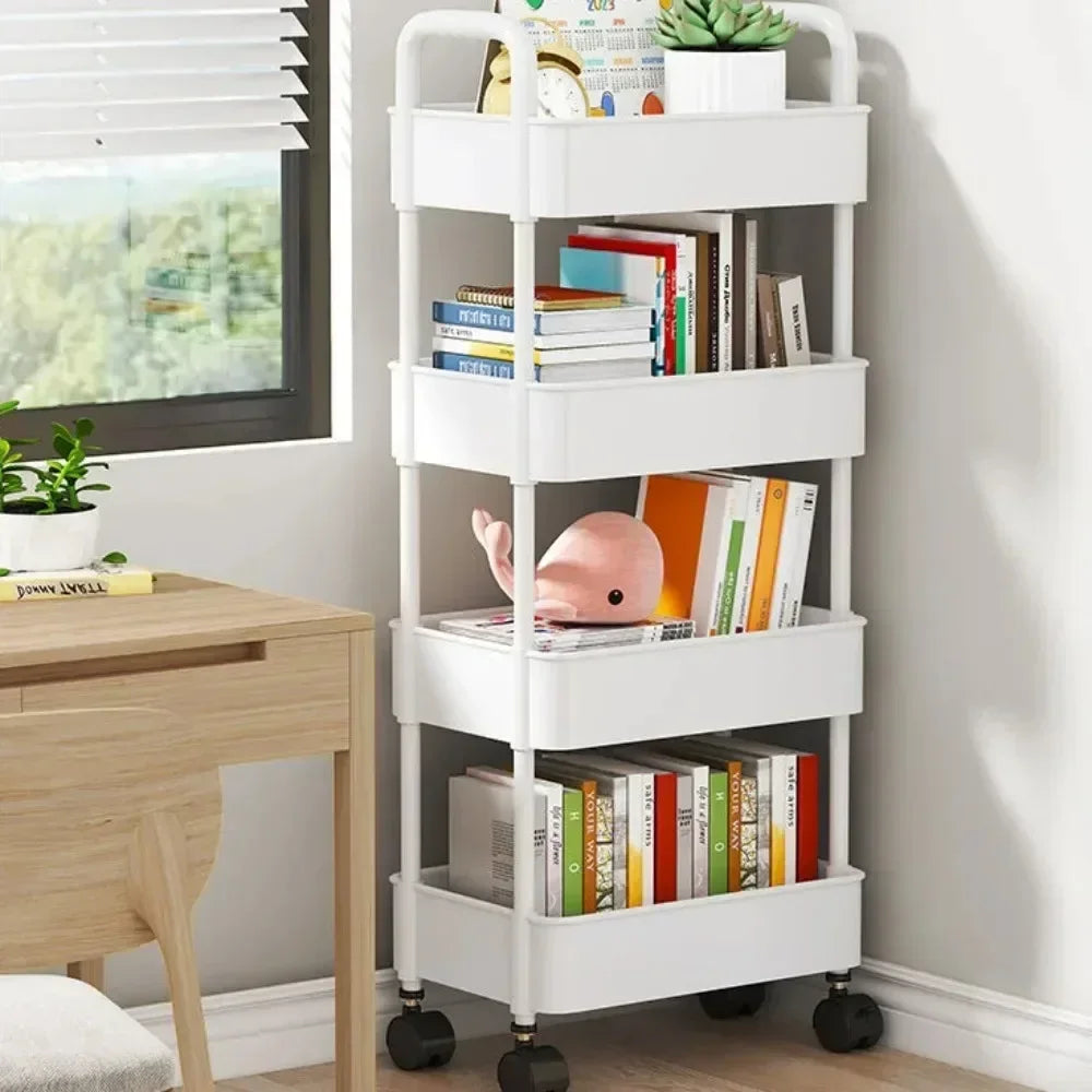 Mobile Bookshelf Trolley Organizer with Wheels