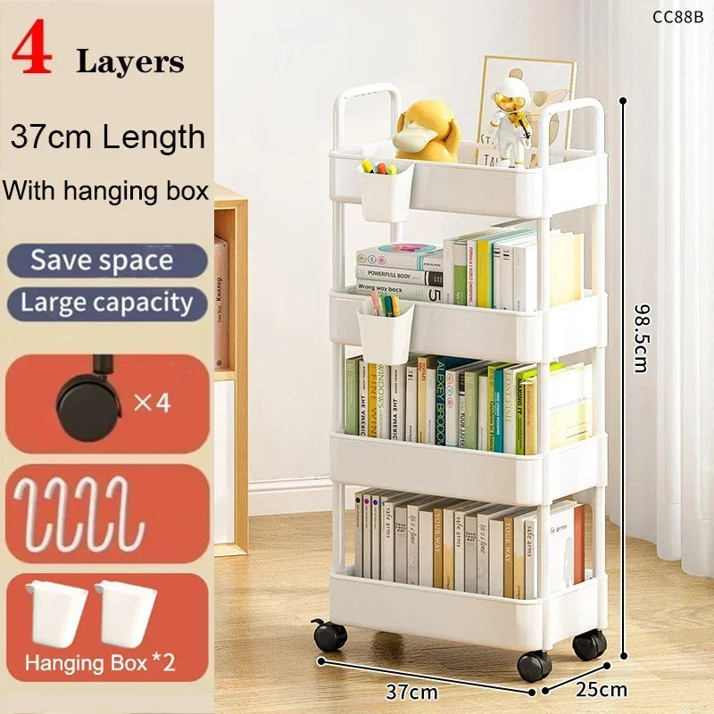 Mobile Bookshelf Trolley Organizer with Wheels