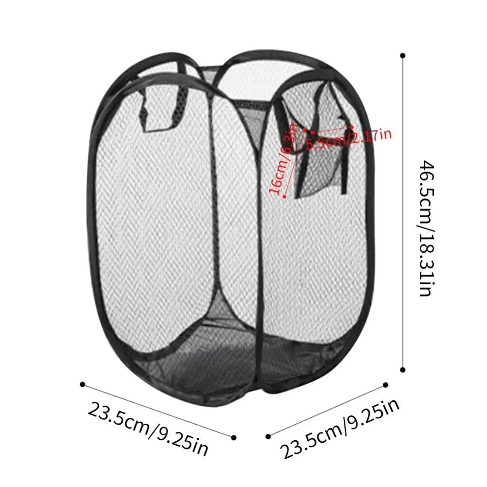 Folding Mesh Laundry Basket with Side Pockets