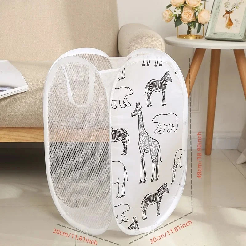 Folding Mesh Laundry Basket with Side Pockets