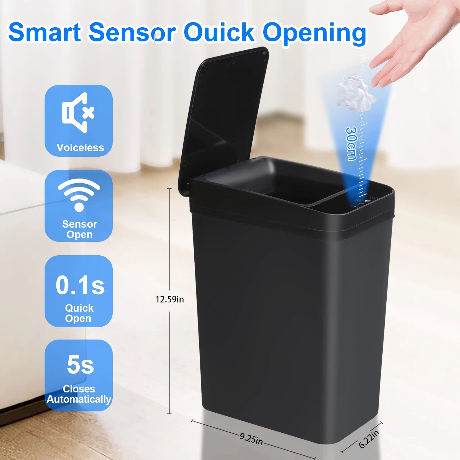 12L Touchless Motion Sensor Trash Can with Lid