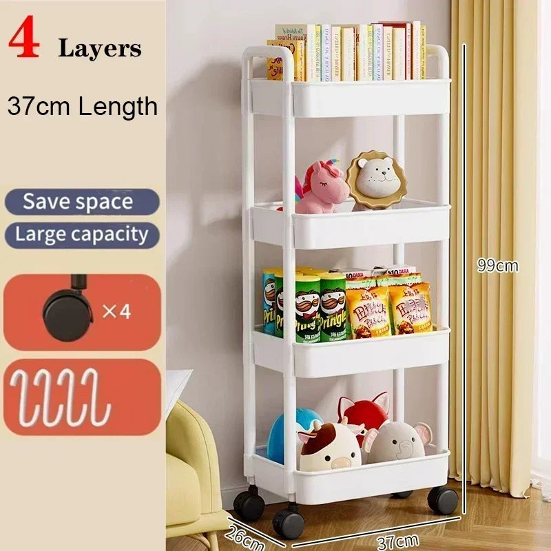 Mobile Bookshelf Trolley Organizer with Wheels