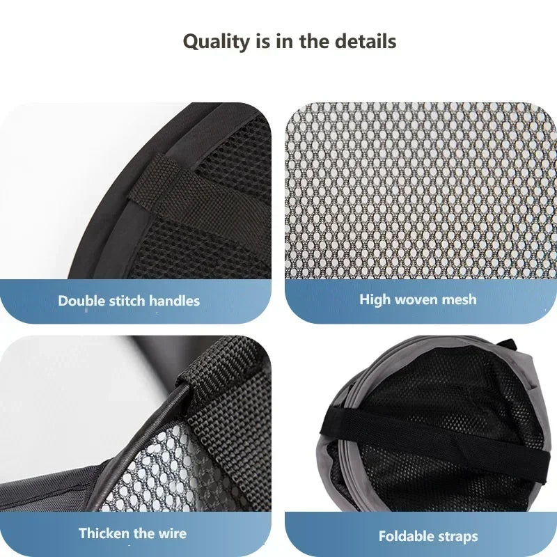 Folding Mesh Laundry Basket with Side Pockets